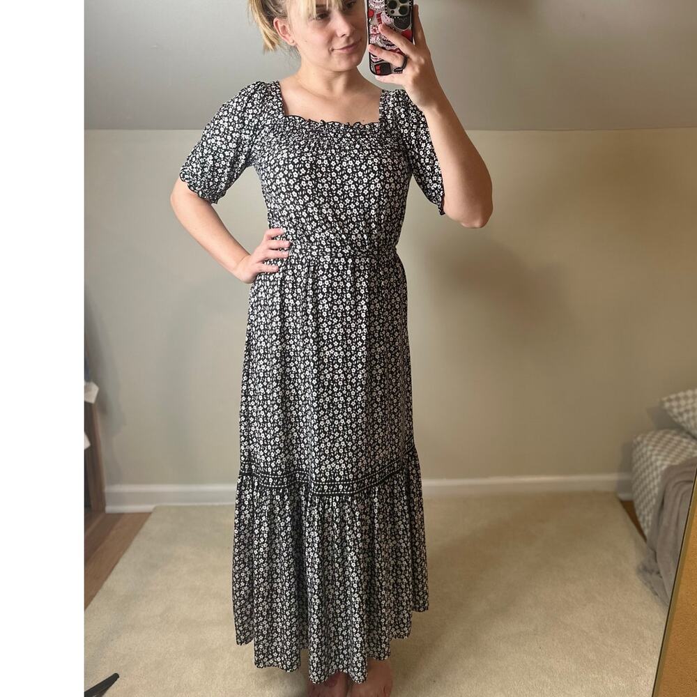 Max Studio: Black and White Dainty Floral Maxi Dress